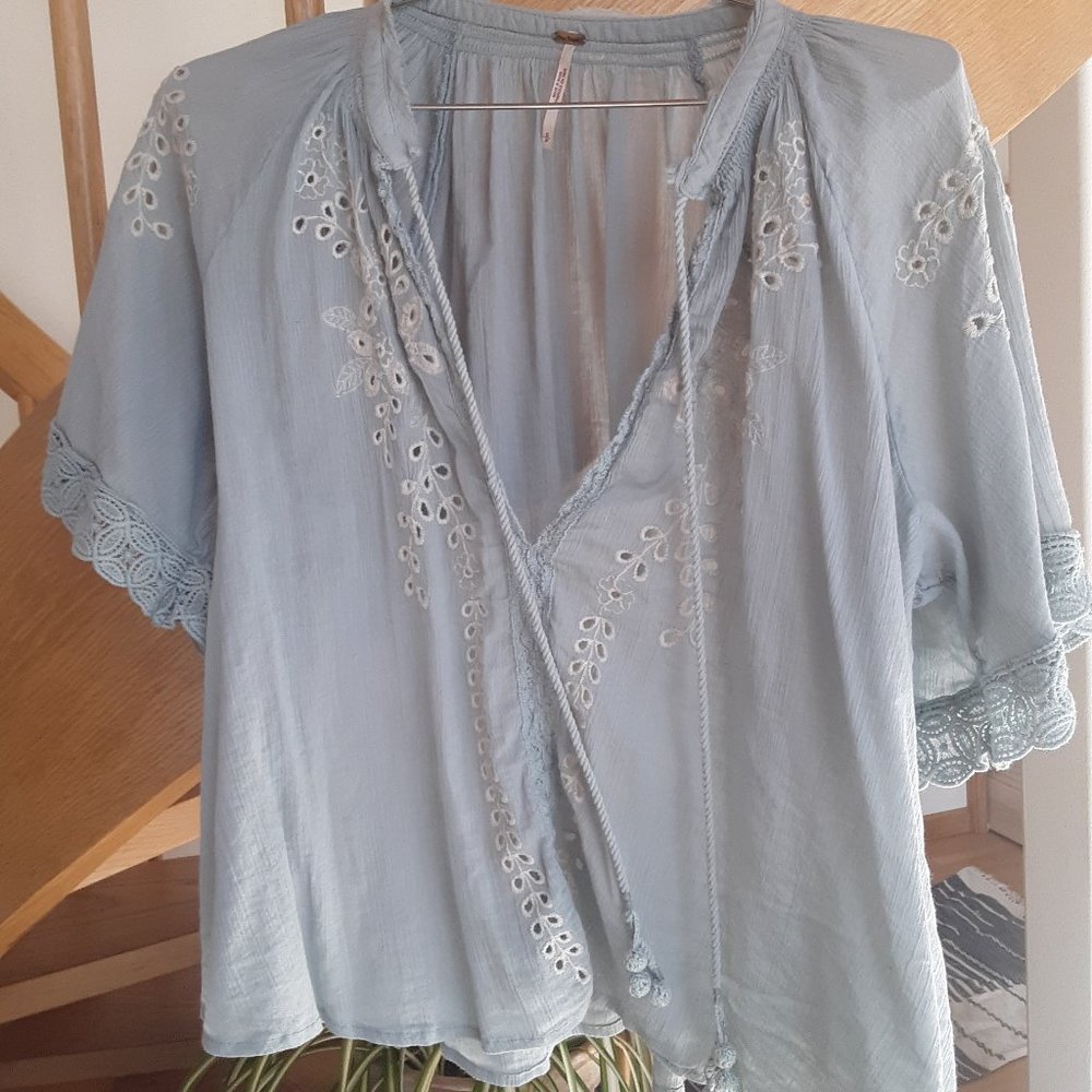 free people dahlia embroidered top light blue